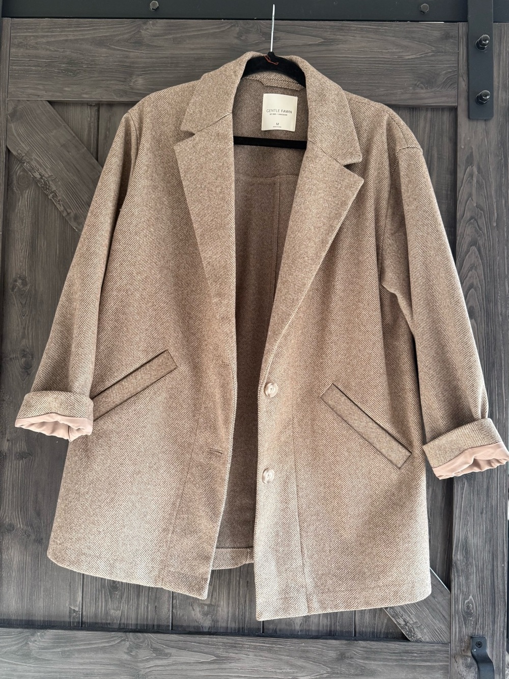 Gentle Fawn Taupe Oversized Wool-Blend Blazer Coat